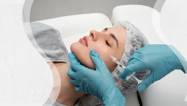 A woman getting injected in the face for treatment
