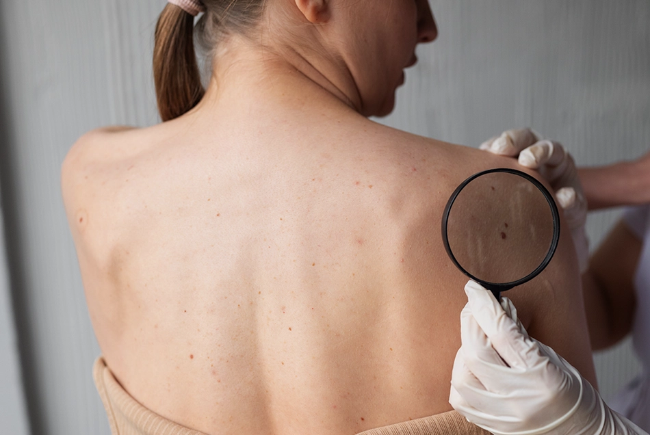 A woman's back with red pores